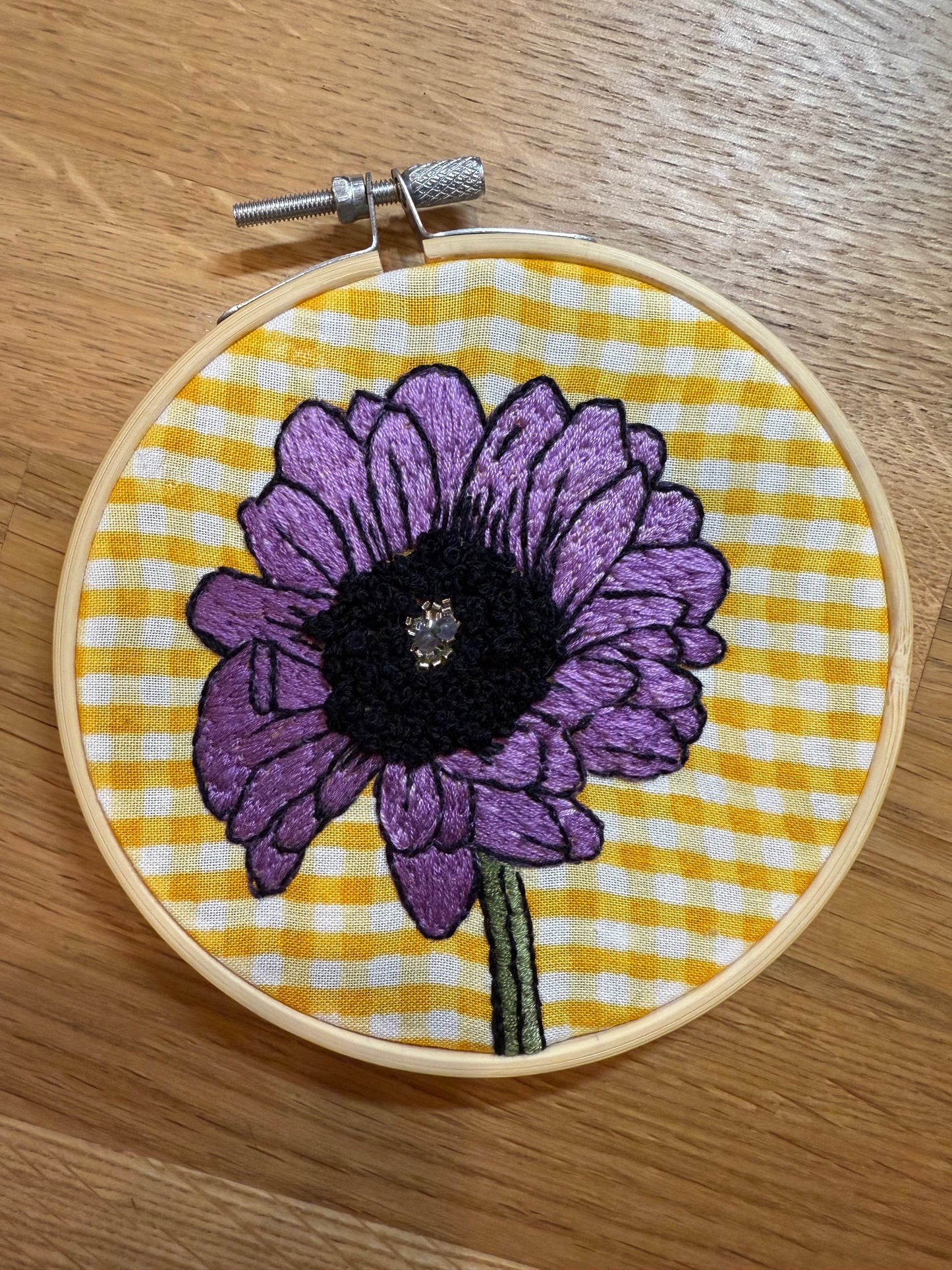 Purple Flower on Gingham Background